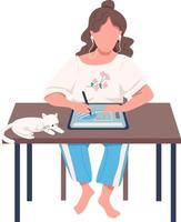 Digital designer with cat semi flat color vector character