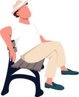 Carefree guy chilling on bench semi flat color vector character