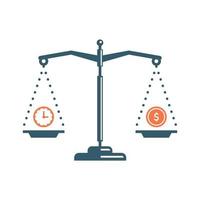 Money and time balance on scale. Vector illustration