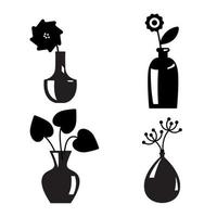 Flowers in the vase silhouette. Simply shapes. Element of interior, decoration for design. Vector illustration on white background isolated