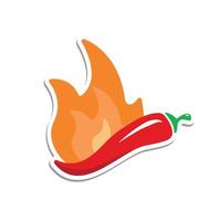 Hot chili pepper icon. Sticker Pepper with flame on white background. Vector illustration isolated