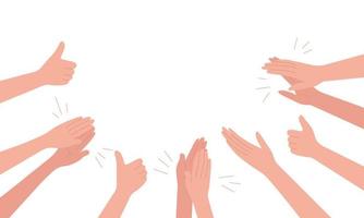 manos humanas aplauden. grupo de personas aplauden. brazo masculino y femenino. saludos ovacion apoyo, felicidades. ilustración vectorial plana sobre fondo blanco vector