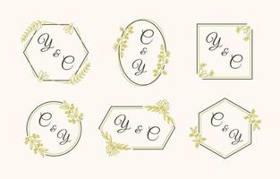 Wedding Monogram with Outline Flower Ornament vector