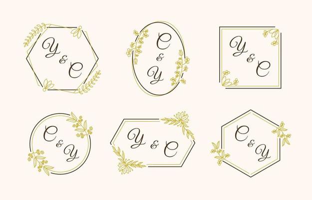 Wedding Monogram with Outline Flower Ornament