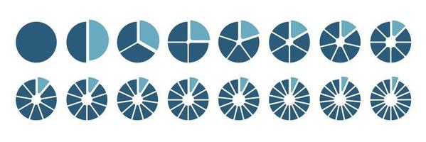 elementos infográficos. diagrama circular conjunto azul de gráficos circulares. vector ronda 18 sección