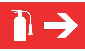 Informational sign Fire extinguisher Direction Right. Arrow. Vector illustration on red background