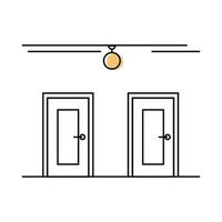 Two Closed doors in a room line art concept. Finding a choice, way out and  Select the way to achieve. Alternative doorway in front view. Vector illustration on white background