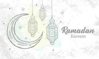 Hand drawn Sketch of Ramadan Lantern with grunge Background. Vector Illustration - Vector