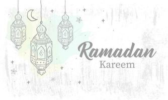 Hand drawn Sketch of Ramadan Lantern with grunge Background. Vector Illustration - Vector