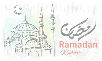 Detailed Sketch Illustration for Ramadan Kareem with Grunge Background and Arabic text. Vector Illustration