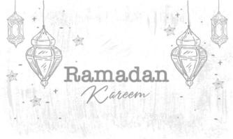 Hand drawn Sketch of Ramadan Lantern with grunge Background. Vector Illustration - Vector