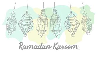 ilustración de boceto detallada para ramadan kareem con fondo grunge y texto árabe. ilustración vectorial vector