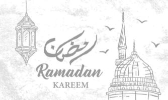 boceto dibujado a mano de la linterna de ramadán con textura de pincel para ramadan kareem vector