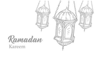 boceto dibujado a mano de la linterna de ramadán con textura de pincel para ramadan kareem vector