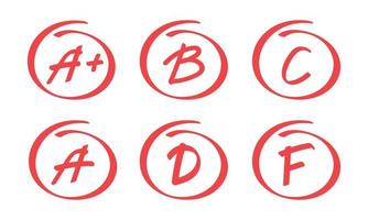 Grade mark line icon set. Drawing  Red Symbol for Education. Vector illustration on white