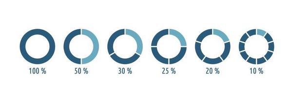 Infographic percent pie set icon. Segmented circules blue pieces. Simply shapes vector illustration on white