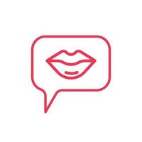 Lips in speech bubble icon concept. Speech, Talking, Chatting, Communication symbol. Female smile, kiss sign design. Vector illustration on white background