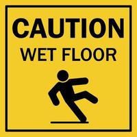 Caution wet floor. Warning Informational sign. Slip man icon. Vector illustration
