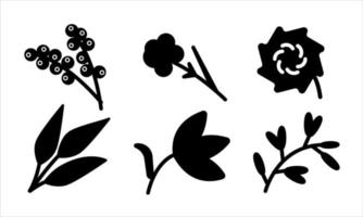 Floral elements. Silhouette of simply shapes flower and leaf. Vector illustration on white background for web, print