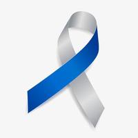 Blue and silver ribbon awareness Brachial Plexus Injuries, Fetal Alcohol Spectrum Disorders, Fetal Alcohol Syndrome, Juvenile Diabetes. Isolated on white background. Vector illustration.