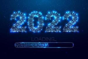 2022 loading. Loading bar. Low poly style design. Numbers from a polygonal wireframe mesh. Abstract vector illustration on dark background.