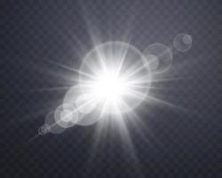 Silver sunlight lens flare, sun flash with rays and spotlight. vector