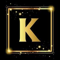 Simple Elegance Initial Letter K Type Logo Sign Symbol Icon, Inside the square. A charming logo design element. Gold letters Isolated with black background.