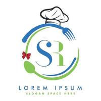 logotipo inicial de la letra sr con cuchara y tenedor para la plantilla del logotipo del restaurante. chef master logo, cocina, cocina logo vector