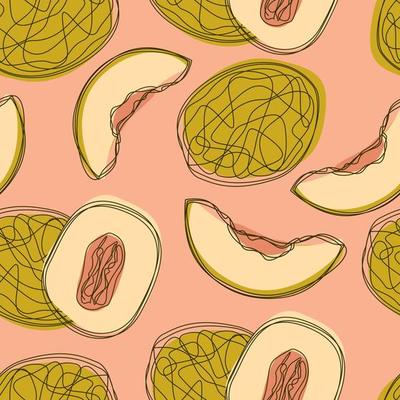 Melon repeat pattern design. Hand-drawn background. fruit pattern for wrapping paper or fabric.