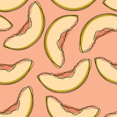 Melon repeat pattern design. Hand-drawn background. fruit pattern for wrapping paper or fabric.