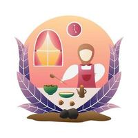 Woman in the Kitchen For Iftar Time vector