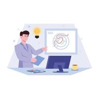 Person monitoring data, flat illustration of productivity vector