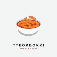 logotipo de ilustración de plato tteokbokki caliente con tazón blanco vector