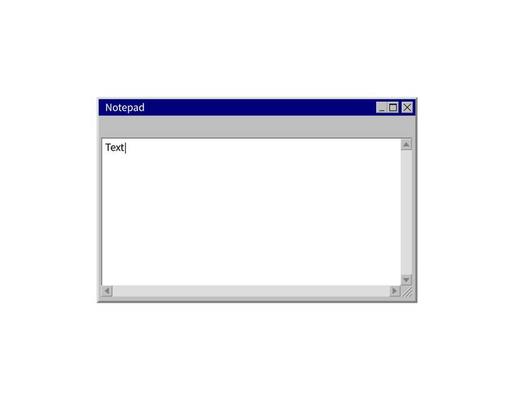 System Notepad template. Retro 90s PC interface. Blank notepad copy space. Empty element of computer operating system