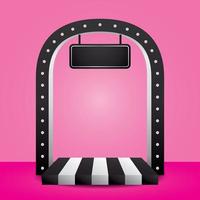 Black and white product step with light bulb archway on pink floor 3D illustration vector. vector