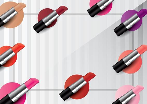 Glamorous lipsticks vector set with background and copy space.