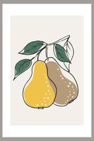 Pears on a branch with leaves. Template with abstract composition of simple shapes and fruits vector