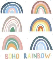 colección de arco iris en estilo boho, colores pastel. estampados abstractos dibujados a mano. arco iris escandinavo minimalista de líneas simples y coloridas. diseño romántico vector
