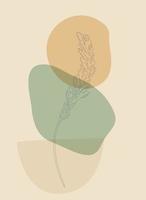 Template with an abstract composition of simple shapes. Branch with leaves, field grass line art vector