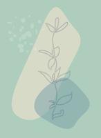 Template with an abstract composition of simple shapes. Branch with leaves, field grass line art vector