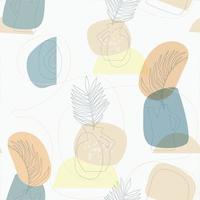 Seamless pattern with abstract composition of simple shapes. Tropical palm leaves in a vase. vector