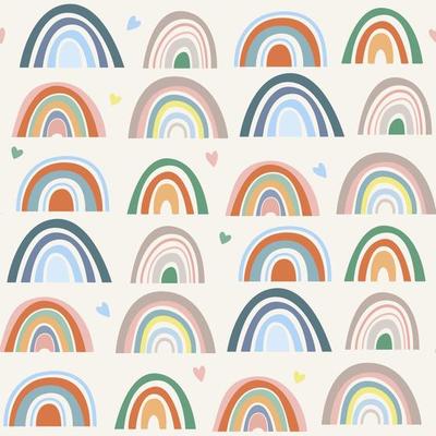 Seamless pattern. Hand drawn rainbow pattern in boho style. Abstract minimalist elements