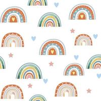 Seamless pattern. Hand drawn rainbow pattern in boho style. Abstract minimalist elements vector