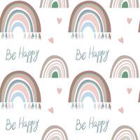Seamless pattern. Hand drawn rainbow pattern in boho style. Abstract minimalist elements vector