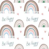 Seamless pattern. Hand drawn rainbow pattern in boho style. Abstract minimalist elements vector