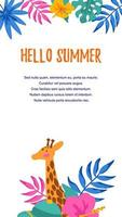 Social media stories template with hand drawn elements. Vertical summer design for letters, invitation, messages, social media, cards. Vector illustration