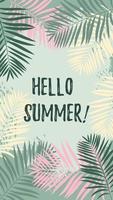 Colorful summer design template for social media stories with tropical palm trees. Exotic frame with space for text vector