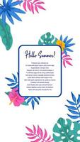 Social media stories template with hand drawn elements. Vertical summer design for letters, invitation, messages, social media, cards. Vector illustration