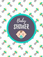 Vertical baby shower card with a cute baby boy. vector