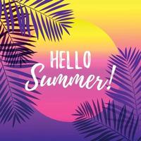 Hello Summer design with tropical background. Vector illustration.